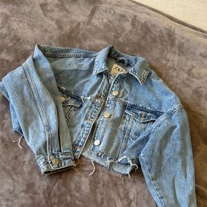 Zara Light Blue Distressed Denim Jacket
